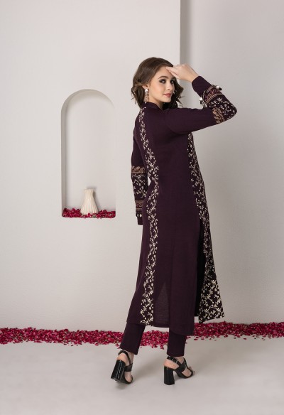 PURPLE KNITTED KURTA SET